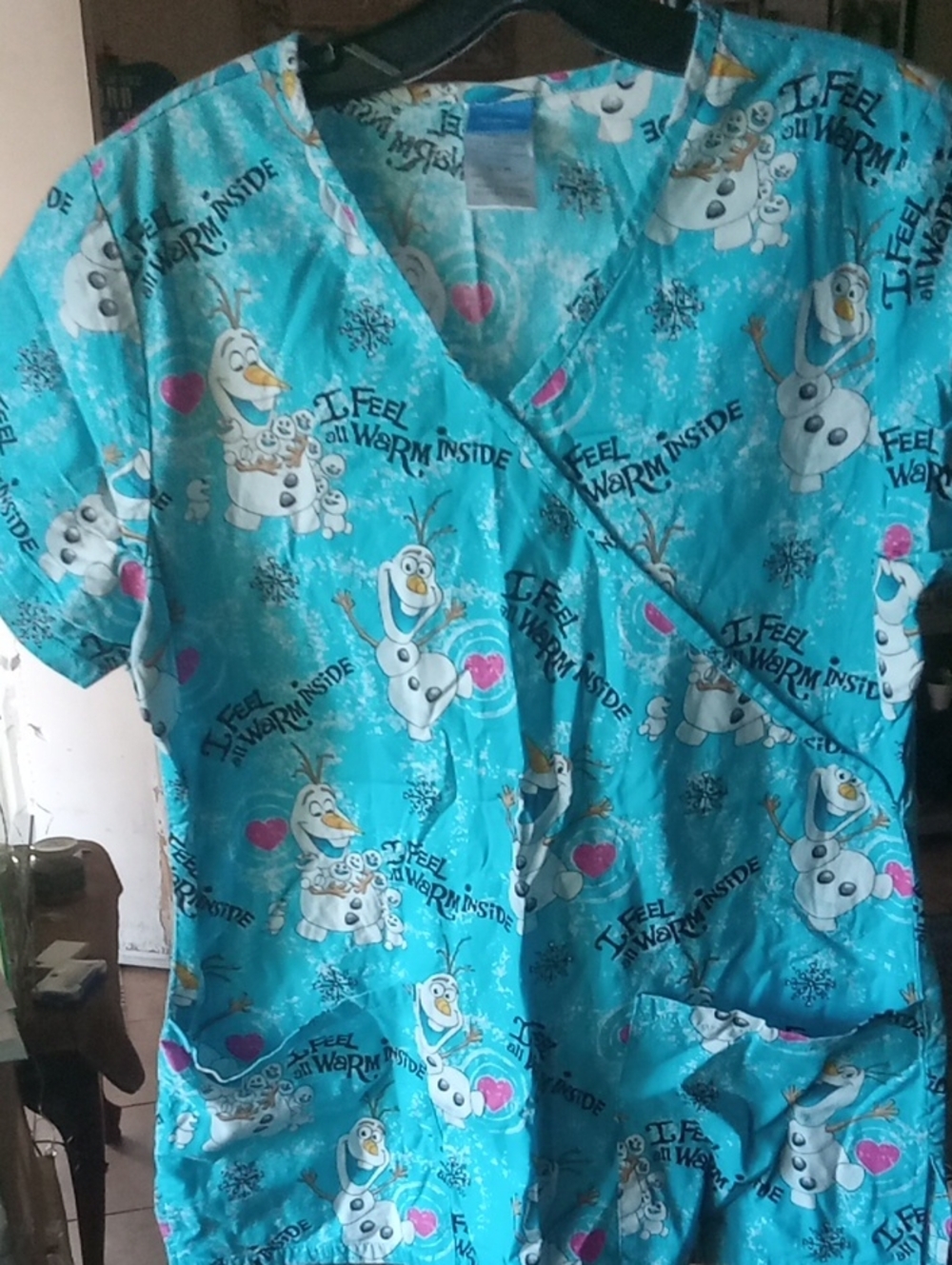 Olaf Print Turquoise Scrub  Top - Disney Inspired Size Small